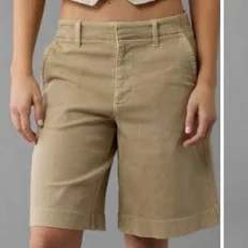 American Eagle 16 Wide Leg Tan Bermuda Shorts Women's Casual Cotton Stretch